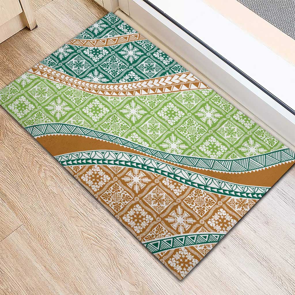 Hawaiian Quilt Pattern Rubber Doormat Green Chestnut Color Mixed LT01 - Polynesian Pride