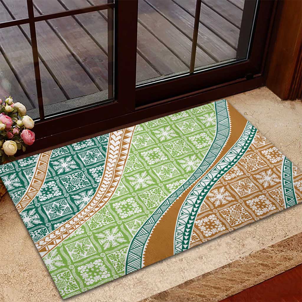 Hawaiian Quilt Pattern Rubber Doormat Green Chestnut Color Mixed LT01 - Polynesian Pride