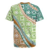 Hawaiian Quilt Pattern Rugby Jersey Green Chestnut Color Mixed - Polynesian Pride