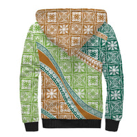 Hawaiian Quilt Pattern Sherpa Hoodie Green Chestnut Color Mixed - Polynesian Pride