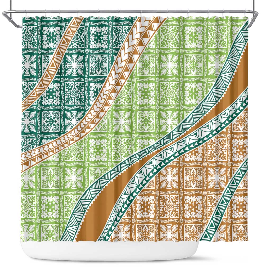 Hawaiian Quilt Pattern Shower Curtain Green Chestnut Color Mixed LT01 Green - Polynesian Pride