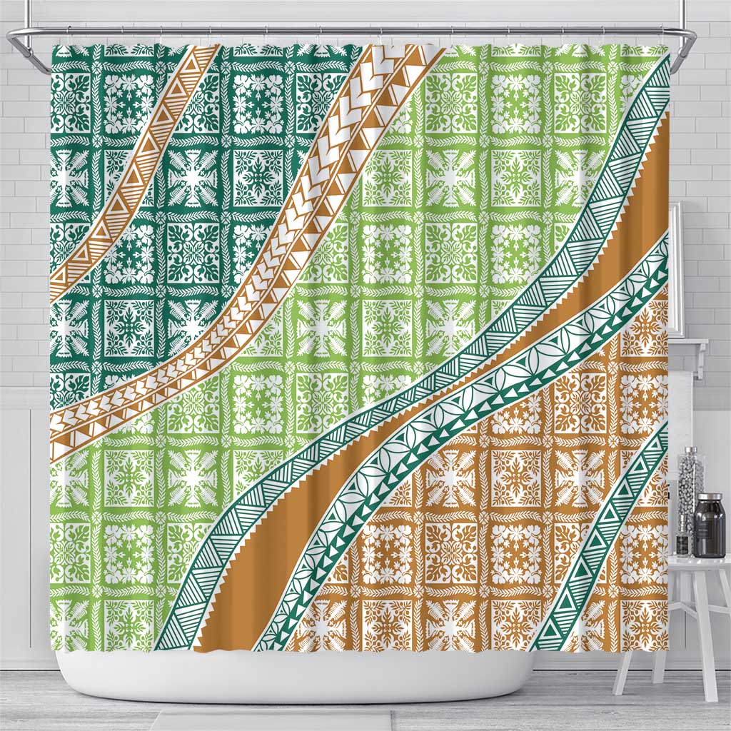 Hawaiian Quilt Pattern Shower Curtain Green Chestnut Color Mixed LT01 - Polynesian Pride