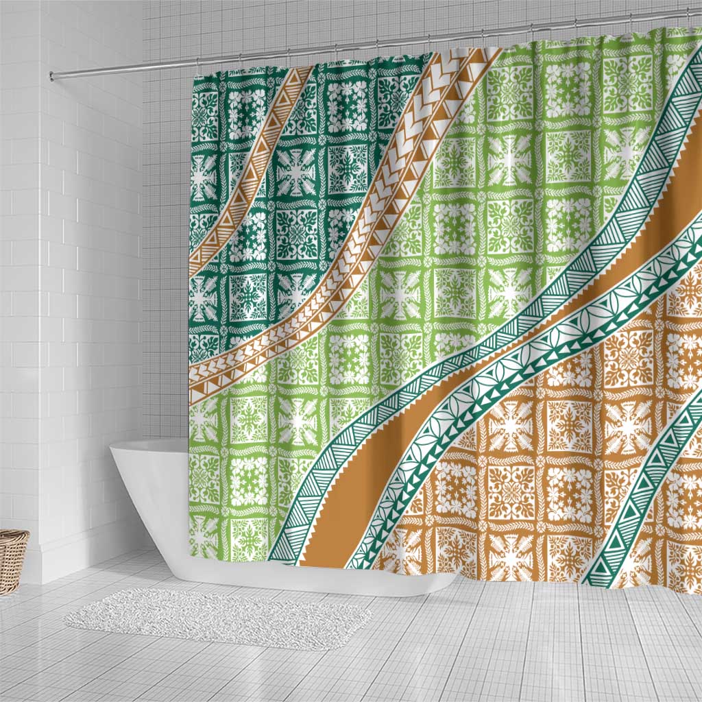 Hawaiian Quilt Pattern Shower Curtain Green Chestnut Color Mixed LT01 - Polynesian Pride