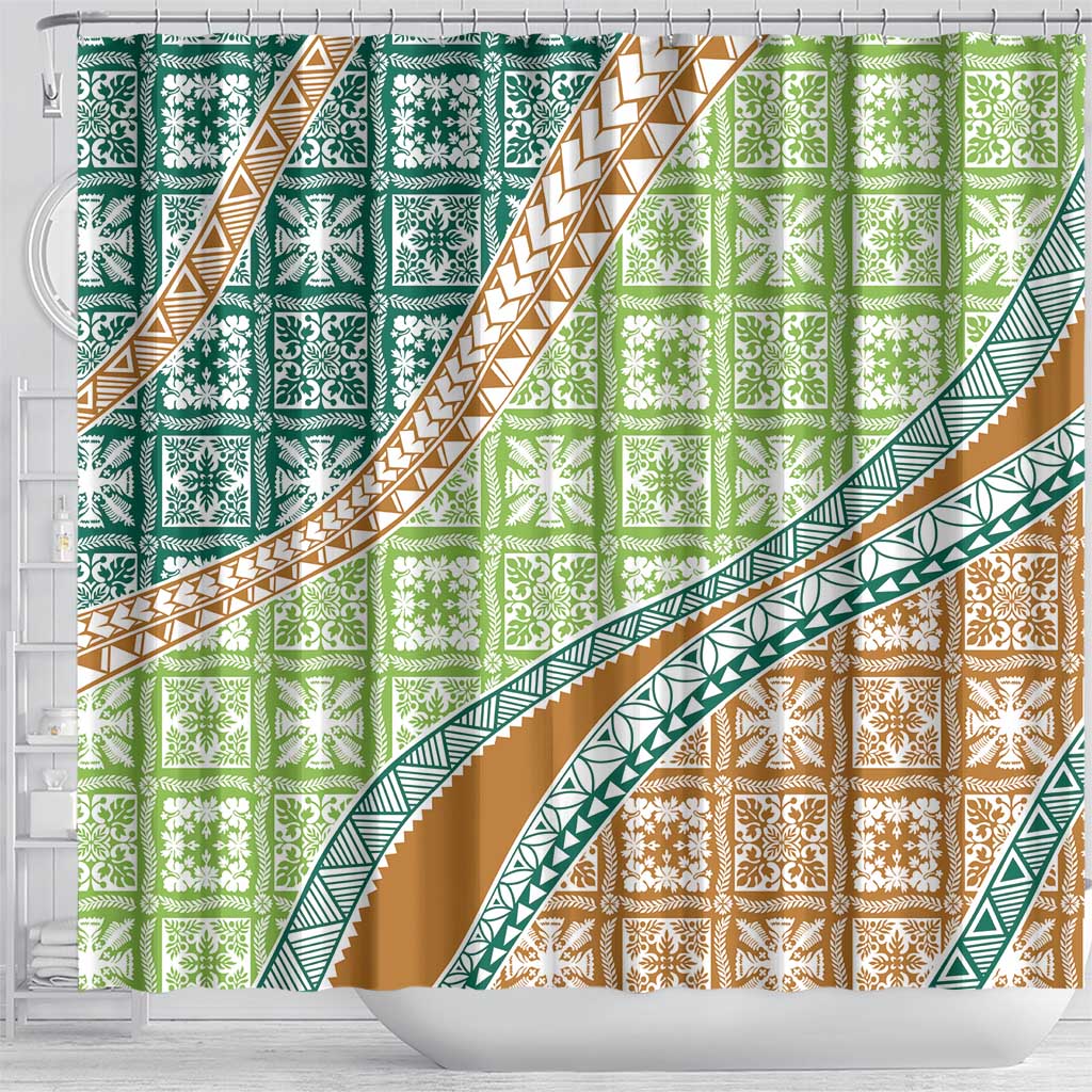 Hawaiian Quilt Pattern Shower Curtain Green Chestnut Color Mixed LT01 - Polynesian Pride