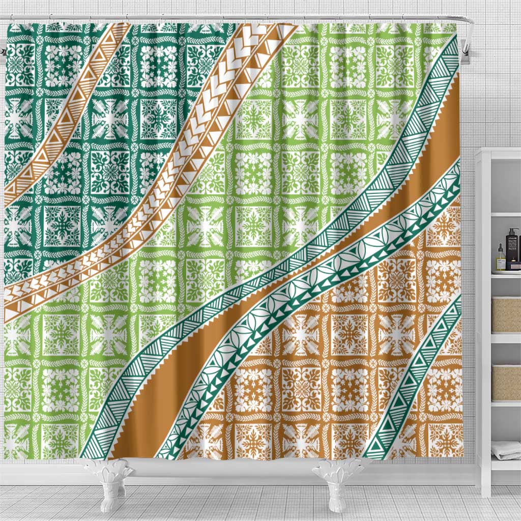 Hawaiian Quilt Pattern Shower Curtain Green Chestnut Color Mixed LT01 - Polynesian Pride