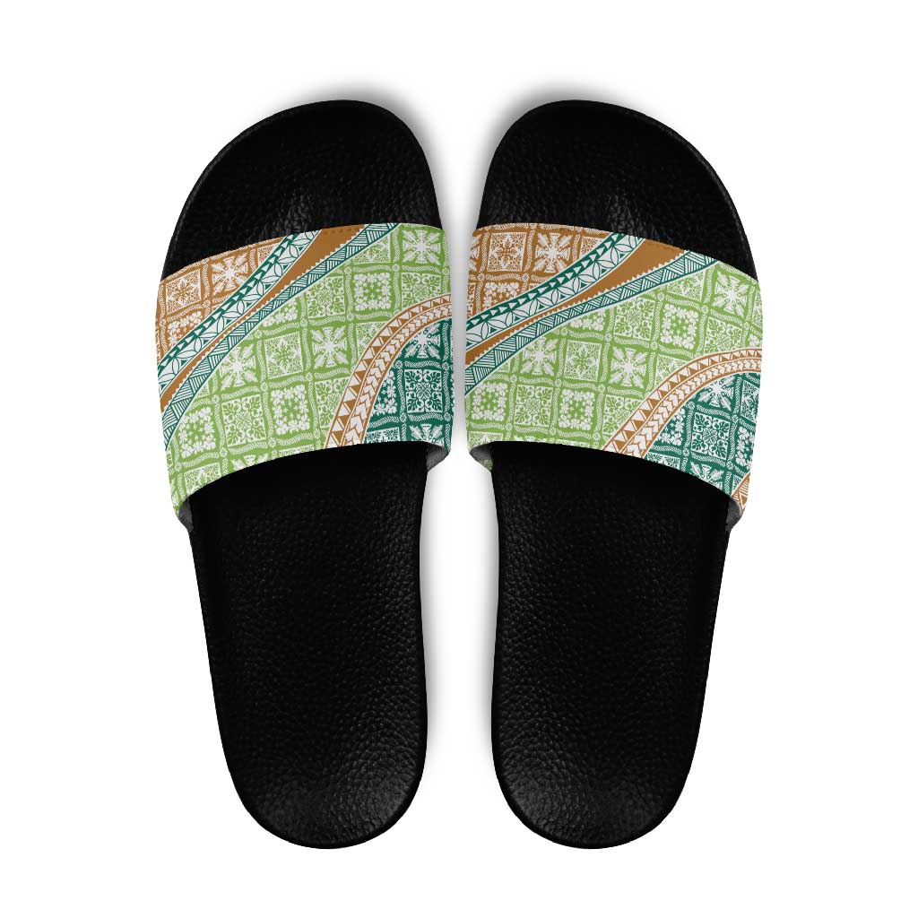 Hawaiian Quilt Pattern Slide Sandals Green Chestnut Color Mixed LT01 Green - Polynesian Pride