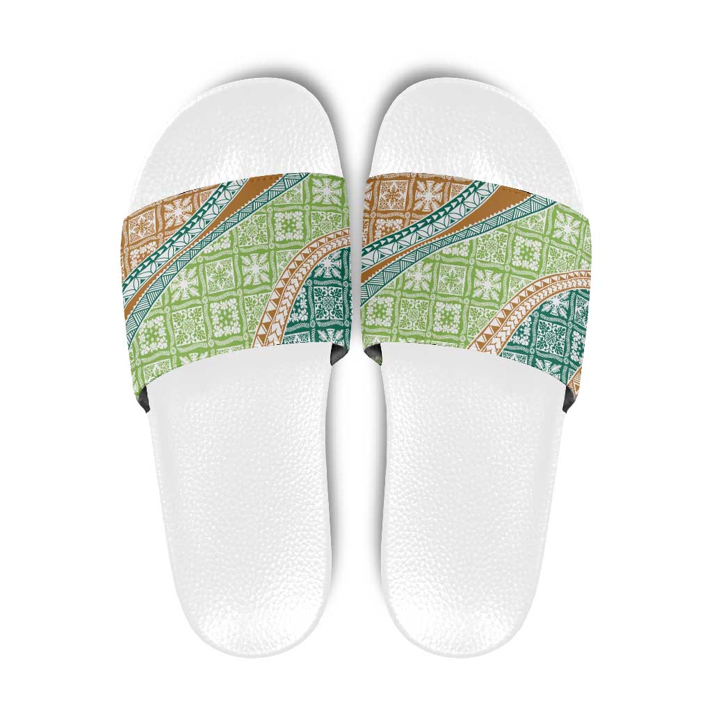 Hawaiian Quilt Pattern Slide Sandals Green Chestnut Color Mixed LT01 Green - Polynesian Pride