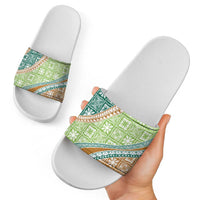 Hawaiian Quilt Pattern Slide Sandals Green Chestnut Color Mixed LT01 - Polynesian Pride