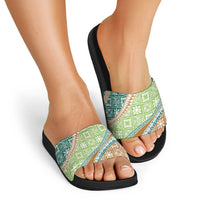 Hawaiian Quilt Pattern Slide Sandals Green Chestnut Color Mixed LT01 - Polynesian Pride