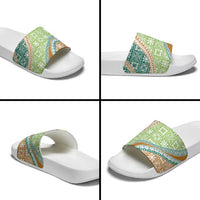 Hawaiian Quilt Pattern Slide Sandals Green Chestnut Color Mixed LT01 - Polynesian Pride
