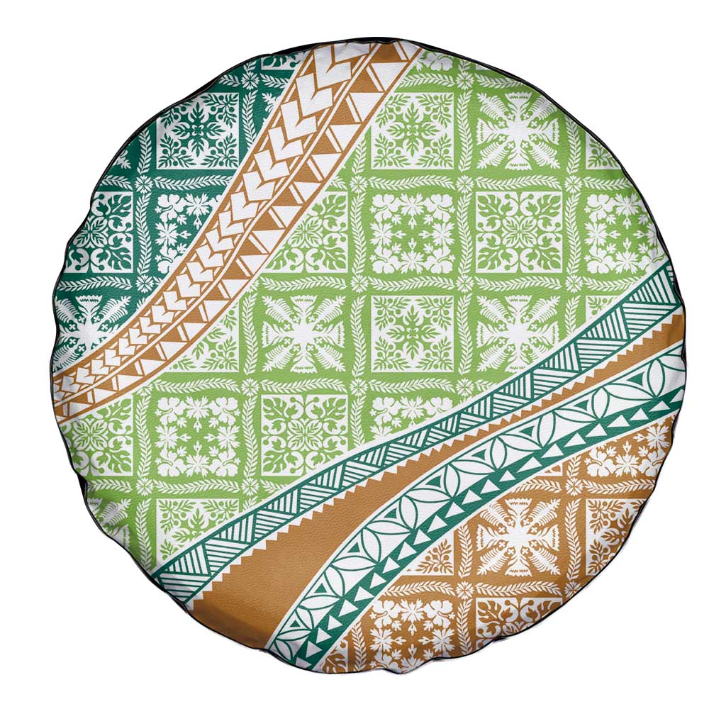 Hawaiian Quilt Pattern Spare Tire Cover Green Chestnut Color Mixed - Polynesian Pride