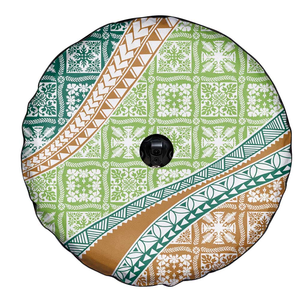 Hawaiian Quilt Pattern Spare Tire Cover Green Chestnut Color Mixed - Polynesian Pride