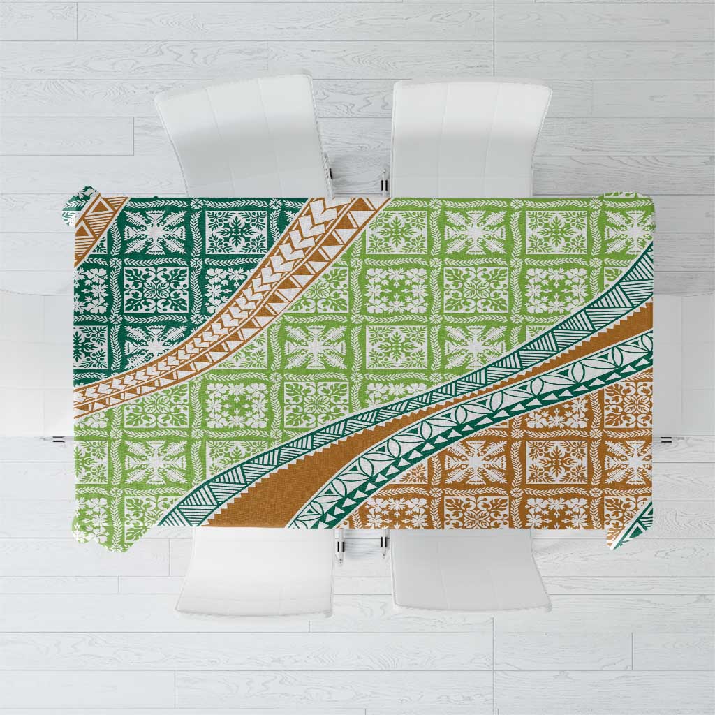Hawaiian Quilt Pattern Tablecloth Green Chestnut Color Mixed - Polynesian Pride