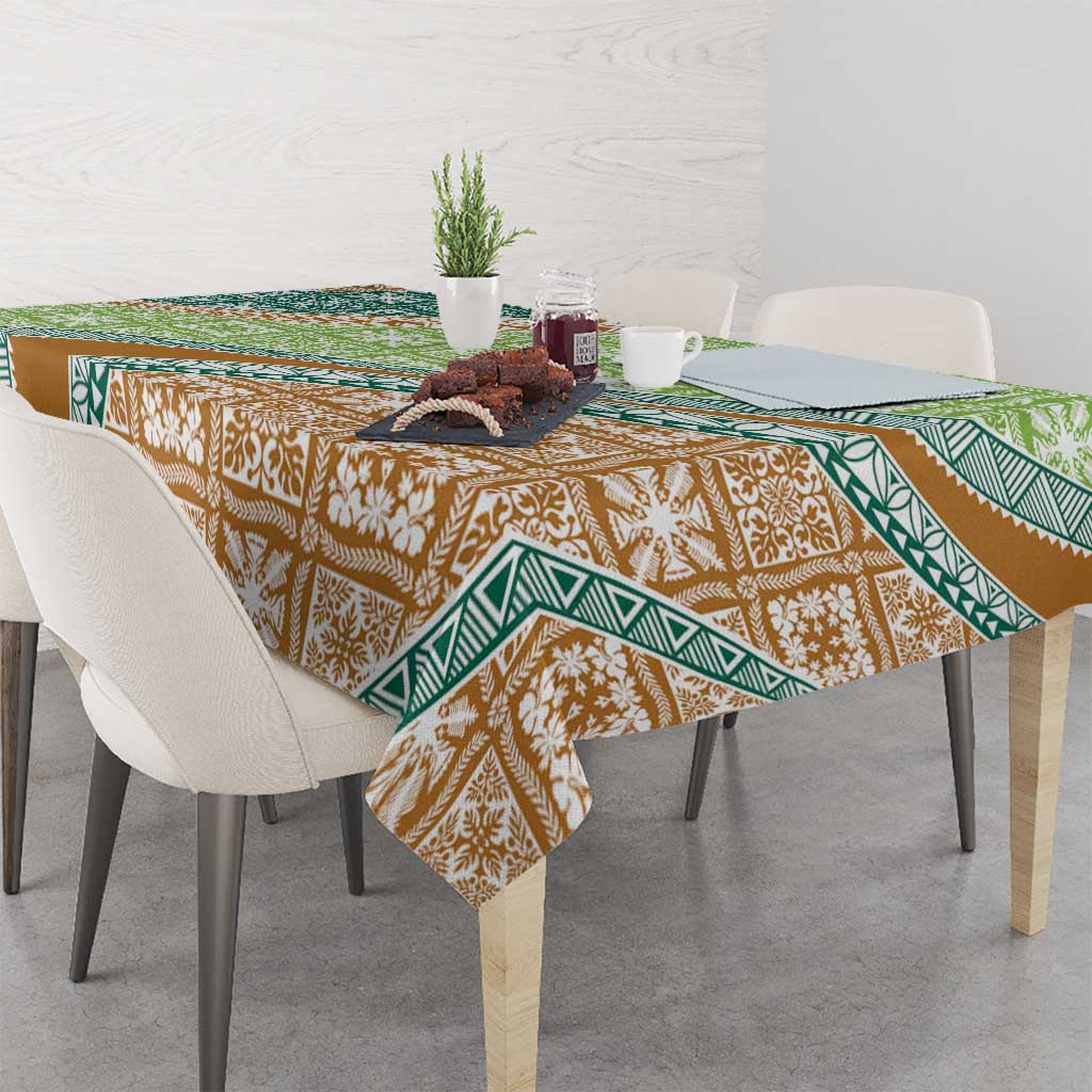 Hawaiian Quilt Pattern Tablecloth Green Chestnut Color Mixed LT01 - Polynesian Pride
