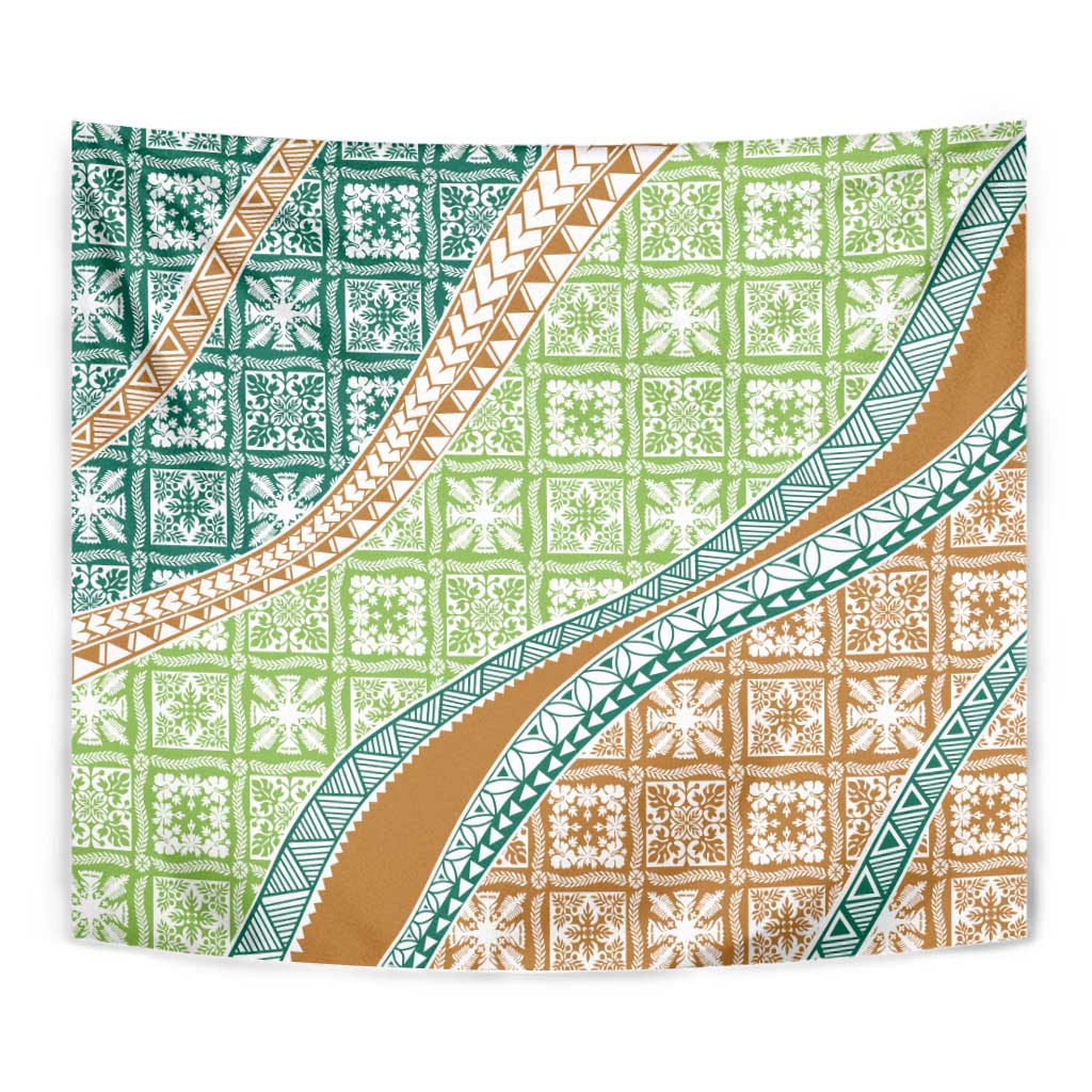 Hawaiian Quilt Pattern Tapestry Green Chestnut Color Mixed LT01 - Polynesian Pride