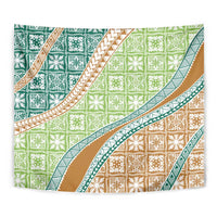 Hawaiian Quilt Pattern Tapestry Green Chestnut Color Mixed LT01 - Polynesian Pride