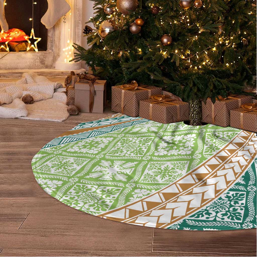 Hawaiian Quilt Pattern Tree Skirt Green Chestnut Color Mixed - Polynesian Pride
