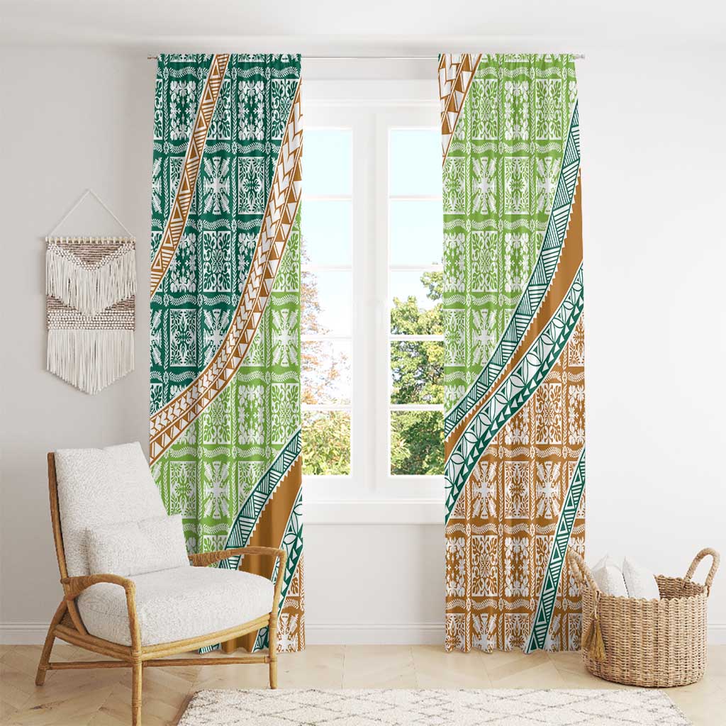 Hawaiian Quilt Pattern Window Curtain Green Chestnut Color Mixed - Polynesian Pride