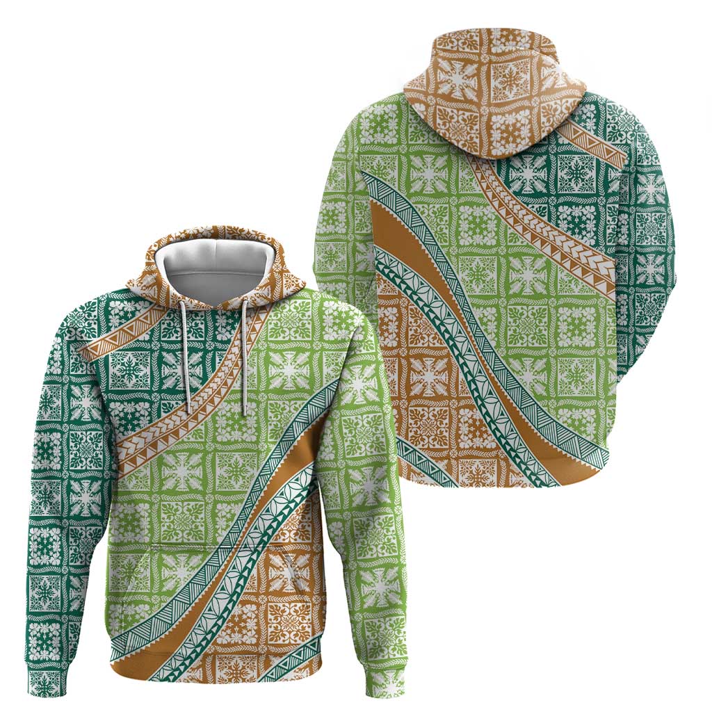 Hawaiian Quilt Pattern Zip Hoodie Green Chestnut Color Mixed - Polynesian Pride