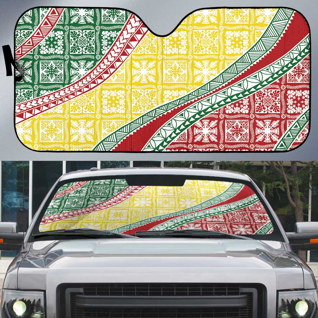 Hawaiian Quilt Pattern Auto Sun Shade Special Color Mixed - Polynesian Pride