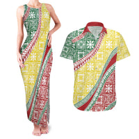 Hawaiian Quilt Pattern Couples Matching Tank Maxi Dress and Hawaiian Shirt Special Color Mixed - Polynesian Pride