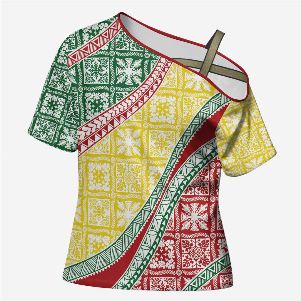 Hawaiian Quilt Pattern Cross Shoulder Shirt Special Color Mixed - Polynesian Pride