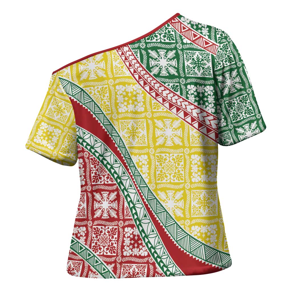 Hawaiian Quilt Pattern Cross Shoulder Shirt Special Color Mixed - Polynesian Pride
