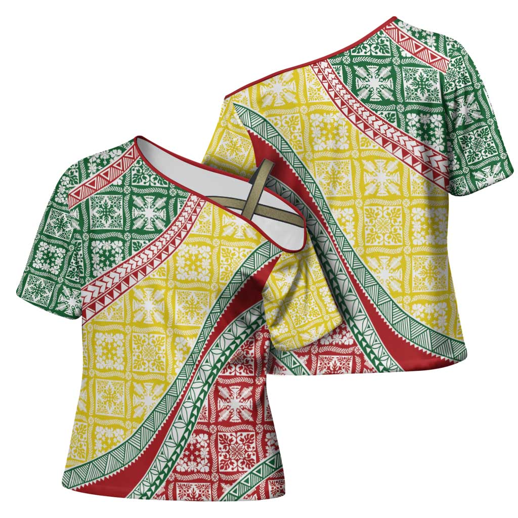 Hawaiian Quilt Pattern Cross Shoulder Shirt Special Color Mixed - Polynesian Pride