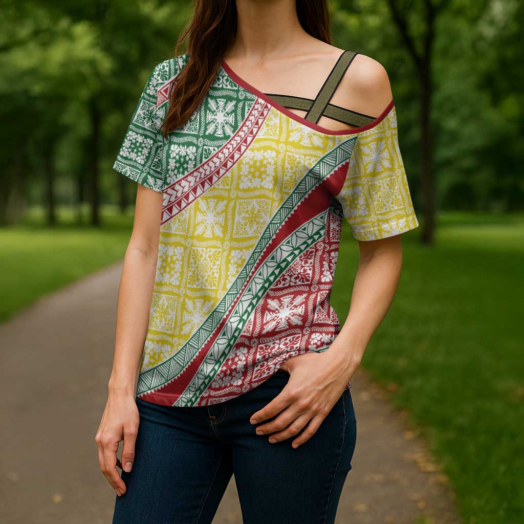 Hawaiian Quilt Pattern Cross Shoulder Shirt Special Color Mixed - Polynesian Pride