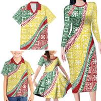 Hawaiian Quilt Pattern Family Matching Long Sleeve Bodycon Dress and Hawaiian Shirt Special Color Mixed - Polynesian Pride