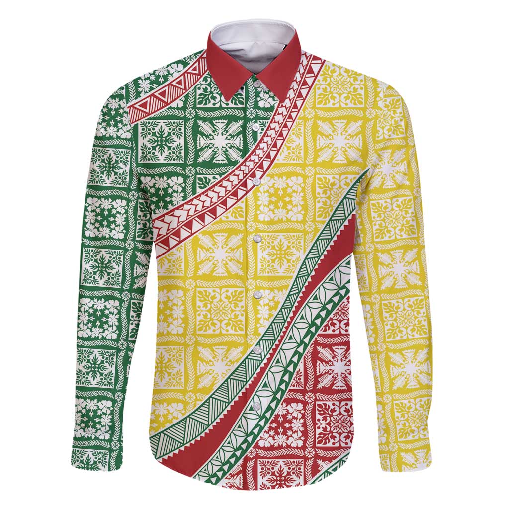 Hawaiian Quilt Pattern Family Matching Long Sleeve Bodycon Dress and Hawaiian Shirt Special Color Mixed - Polynesian Pride