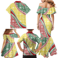 Hawaiian Quilt Pattern Family Matching Mermaid Dress and Hawaiian Shirt Special Color Mixed - Polynesian Pride