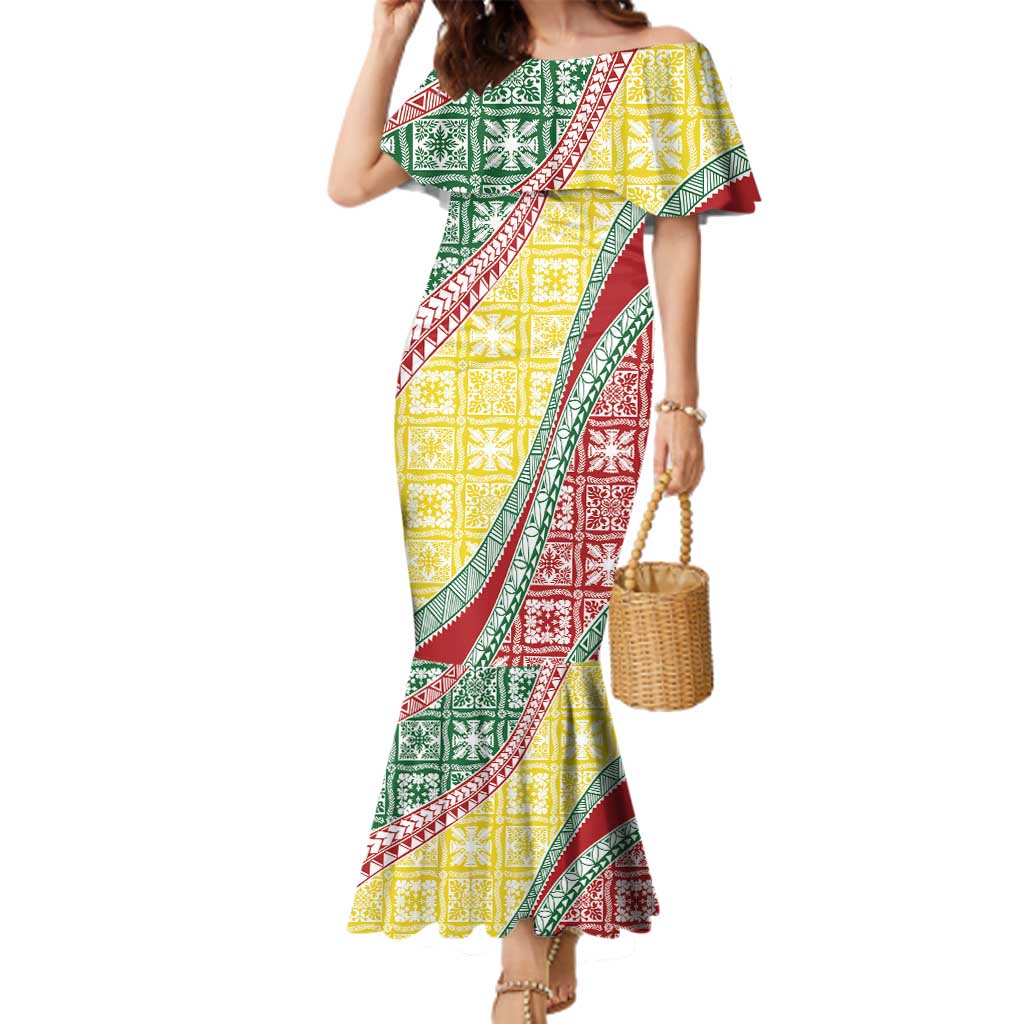 Hawaiian Quilt Pattern Family Matching Mermaid Dress and Hawaiian Shirt Special Color Mixed - Polynesian Pride