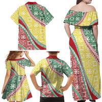 Hawaiian Quilt Pattern Family Matching Off Shoulder Maxi Dress and Hawaiian Shirt Special Color Mixed - Polynesian Pride