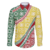 Hawaiian Quilt Pattern Family Matching Off Shoulder Short Dress and Hawaiian Shirt Special Color Mixed - Polynesian Pride