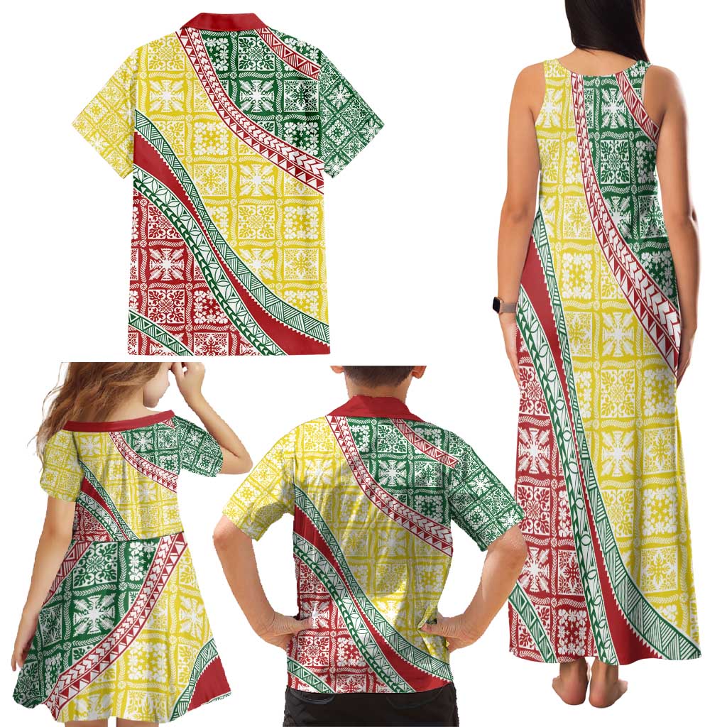 Hawaiian Quilt Pattern Family Matching Tank Maxi Dress and Hawaiian Shirt Special Color Mixed - Polynesian Pride