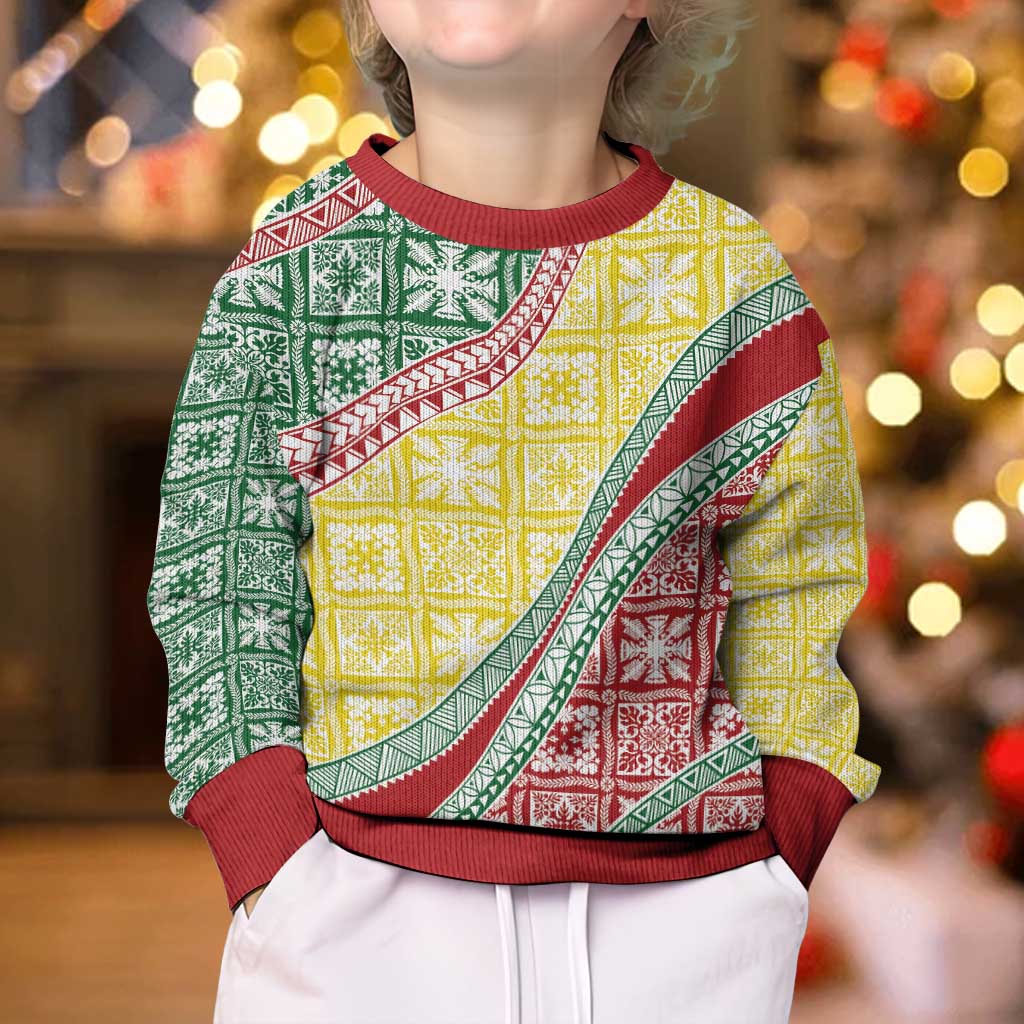 Hawaiian Quilt Pattern Kid Ugly Christmas Sweater Special Color Mixed - Polynesian Pride