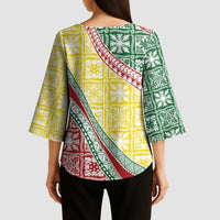 Hawaiian Quilt Pattern Kimono Sleeve Blouse Special Color Mixed - Polynesian Pride