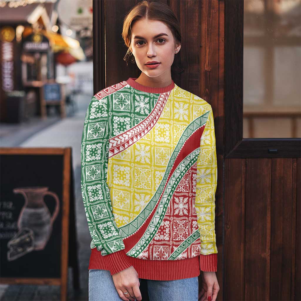 Hawaiian Quilt Pattern Ugly Christmas Sweater Special Color Mixed - Polynesian Pride