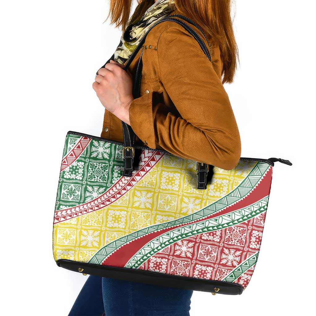 Hawaiian Quilt Pattern Leather Tote Bag Special Color Mixed LT01 Multicolor - Polynesian Pride