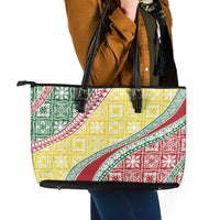 Hawaiian Quilt Pattern Leather Tote Bag Special Color Mixed LT01 - Polynesian Pride