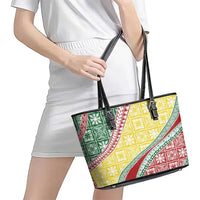 Hawaiian Quilt Pattern Leather Tote Bag Special Color Mixed LT01 - Polynesian Pride