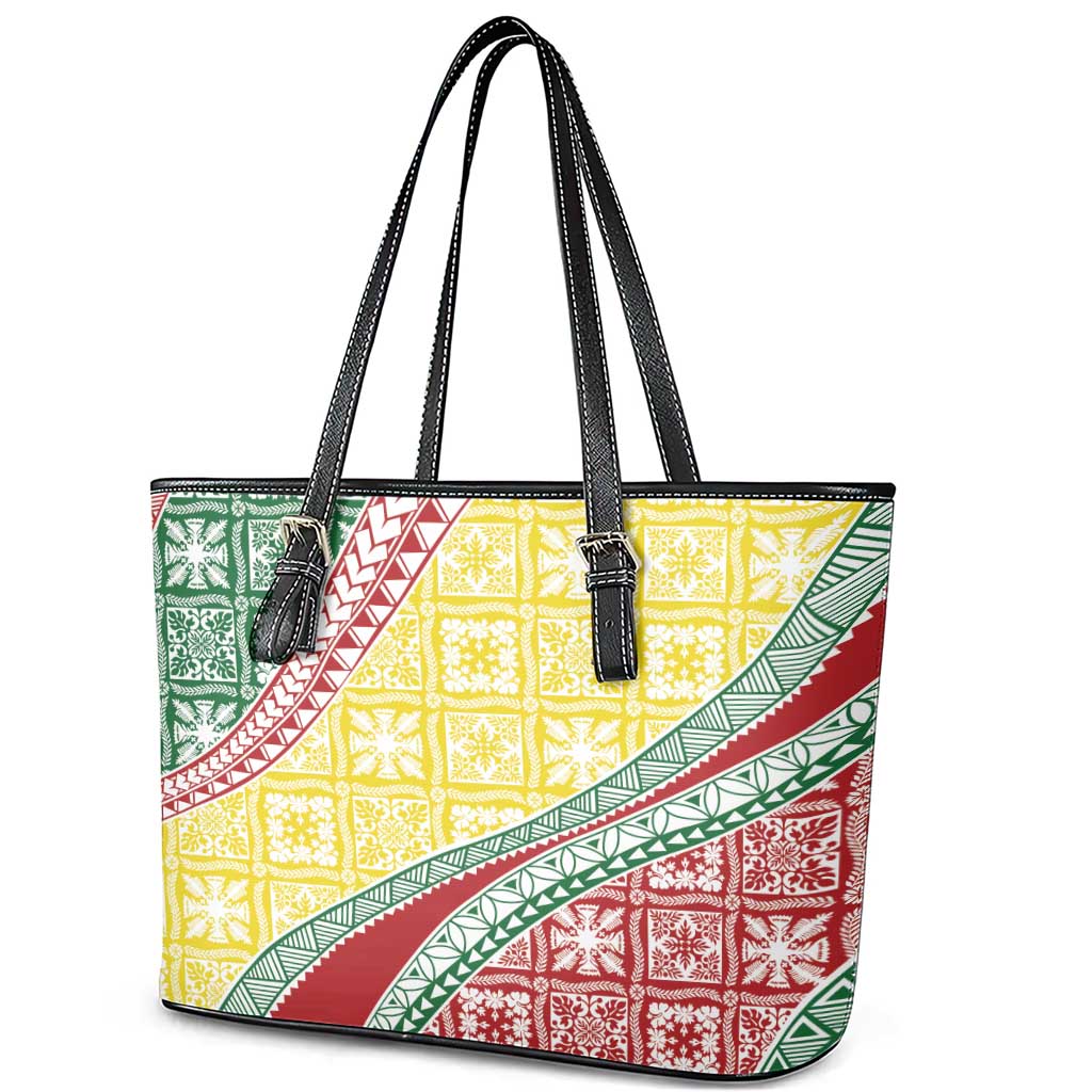 Hawaiian Quilt Pattern Leather Tote Bag Special Color Mixed LT01 - Polynesian Pride