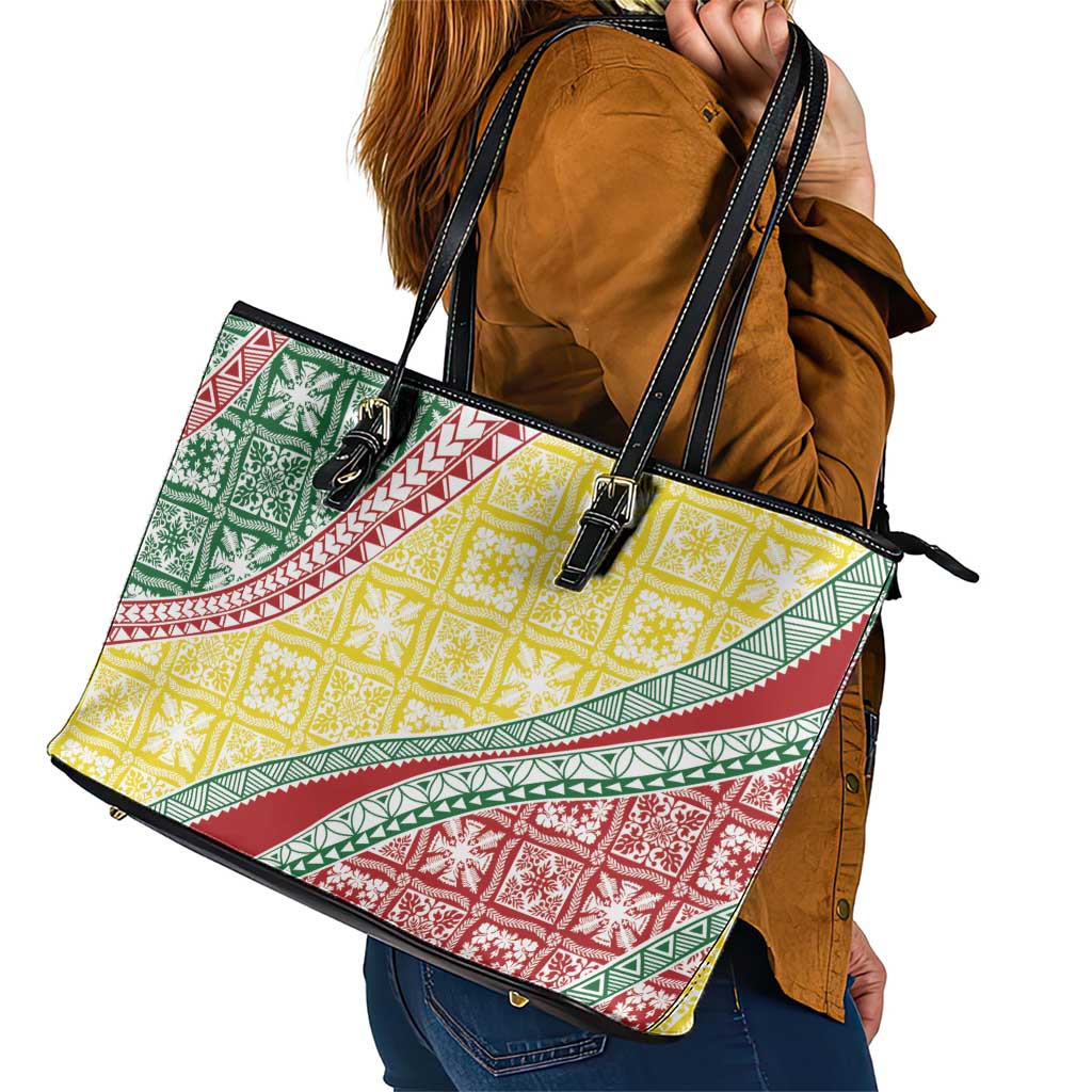 Hawaiian Quilt Pattern Leather Tote Bag Special Color Mixed LT01 - Polynesian Pride