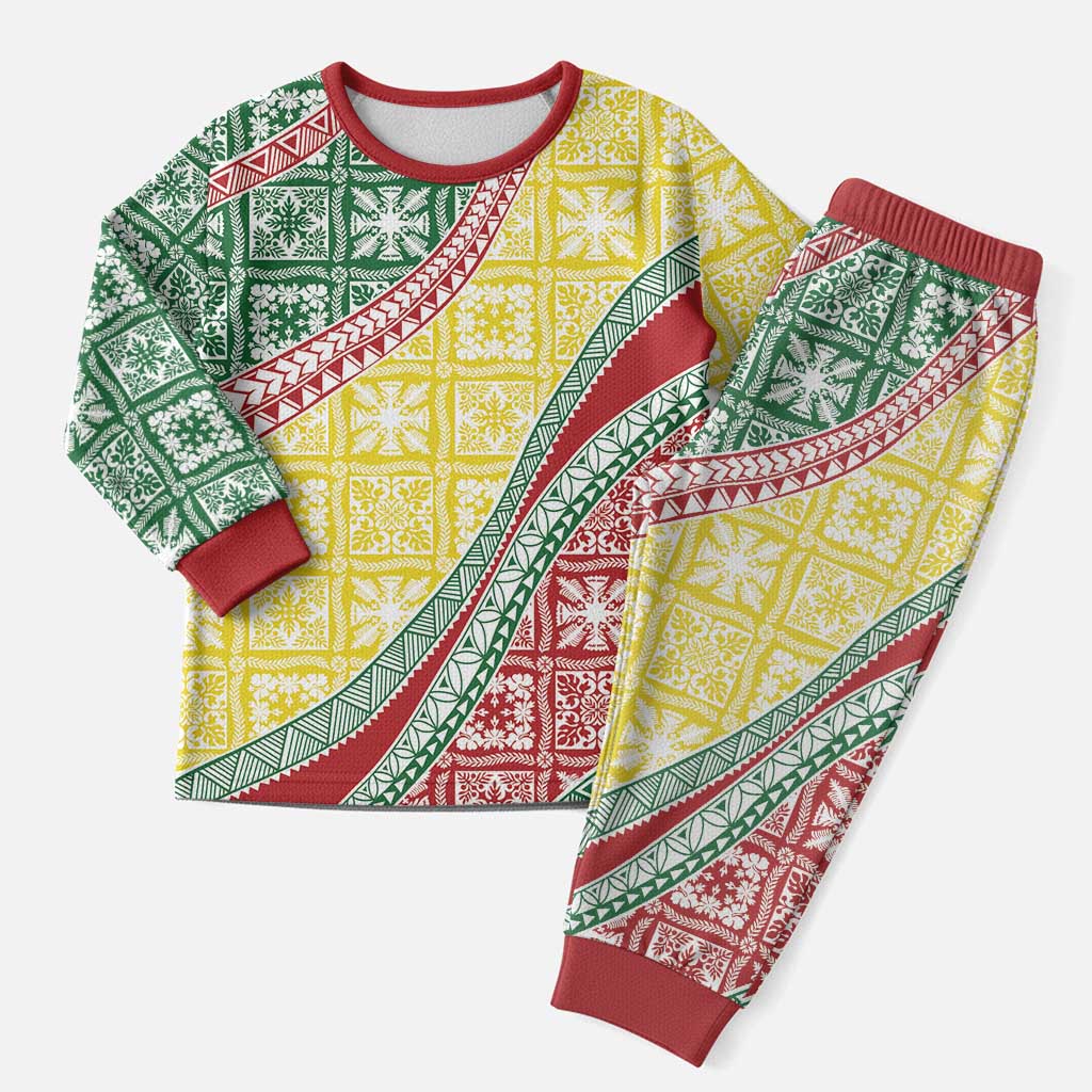 Hawaiian Quilt Pattern Christmas Pajama Set Special Color Mixed - Polynesian Pride
