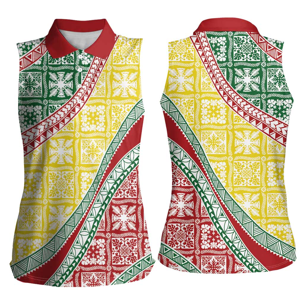Hawaiian Quilt Pattern Women Sleeveless Polo Shirt Special Color Mixed - Polynesian Pride