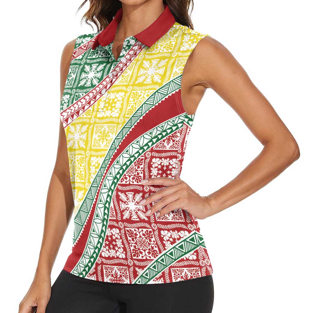 Hawaiian Quilt Pattern Women Sleeveless Polo Shirt Special Color Mixed - Polynesian Pride