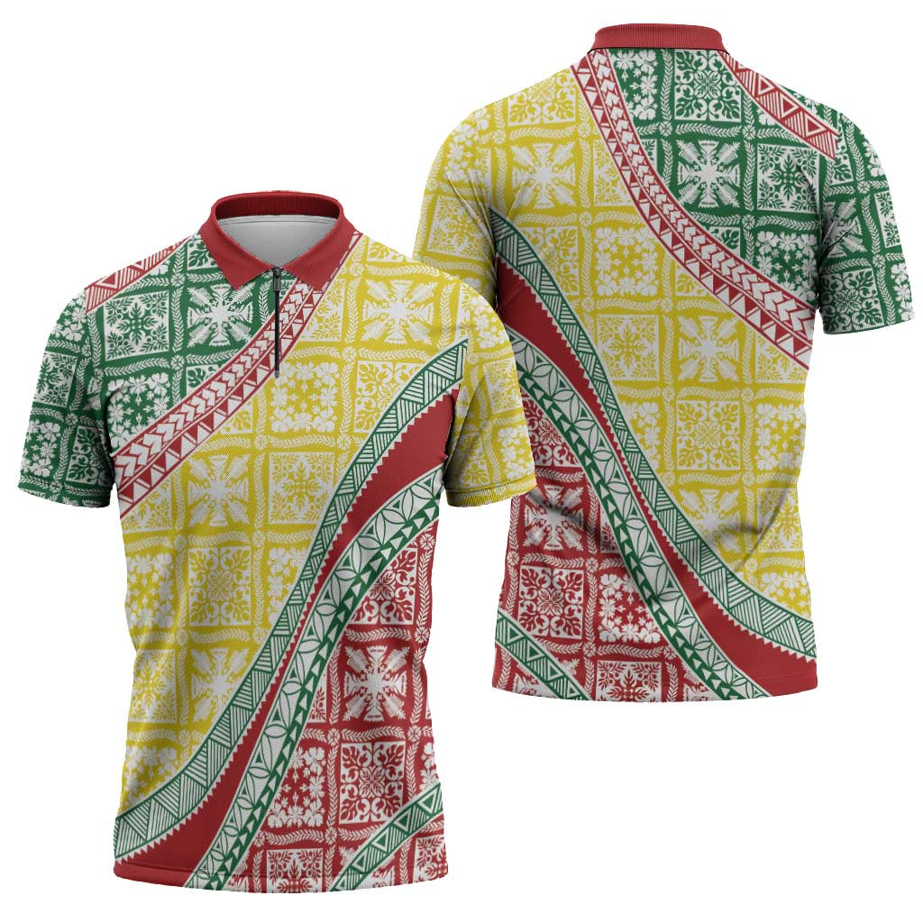 Hawaiian Quilt Pattern Zipper Polo Shirt Special Color Mixed - Polynesian Pride