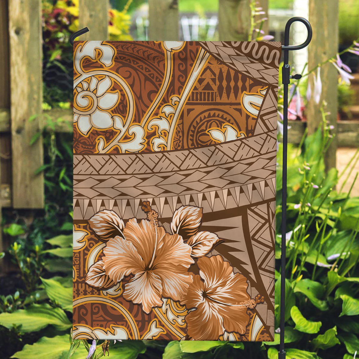 Fiji Masi Garden Flag Bula Fijian Masi Tapa Vintage Style LT01 Garden Flag Brown - Polynesian Pride