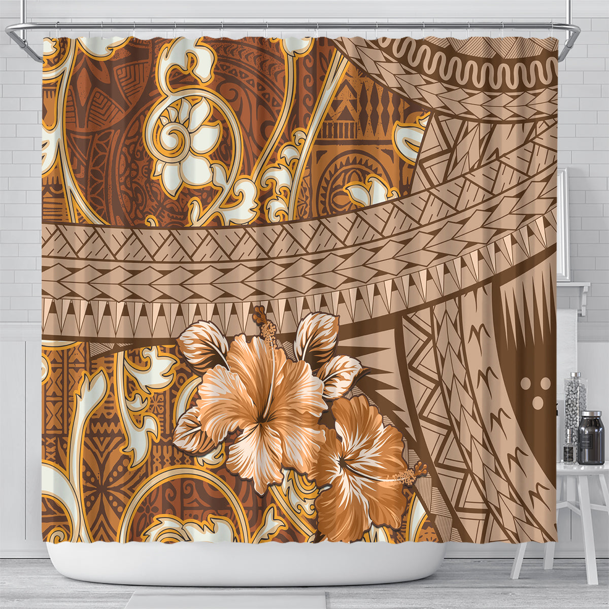 Fiji Masi Shower Curtain Bula Fijian Masi Tapa Vintage Style LT01 - Polynesian Pride